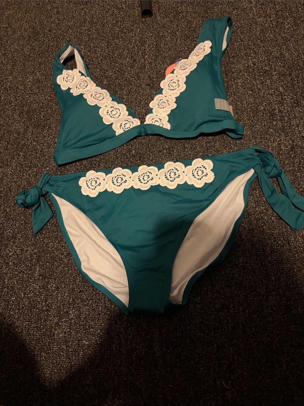 Teal Floral Appliqué Bikini Set - Women Swim Bikini